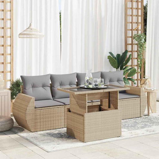 Set Divano da Giardino 5 pz con Cuscini Beige in Polyrattan - homemem39