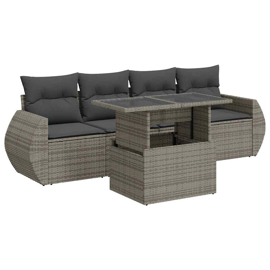 Set Divano da Giardino 5 pz con Cuscini Grigio in Polyrattan - homemem39