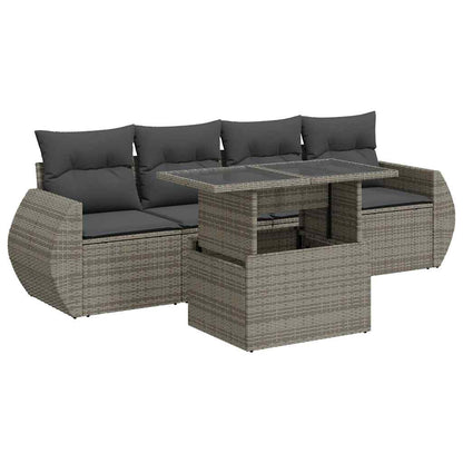 Set Divano da Giardino 5 pz con Cuscini Grigio in Polyrattan - homemem39