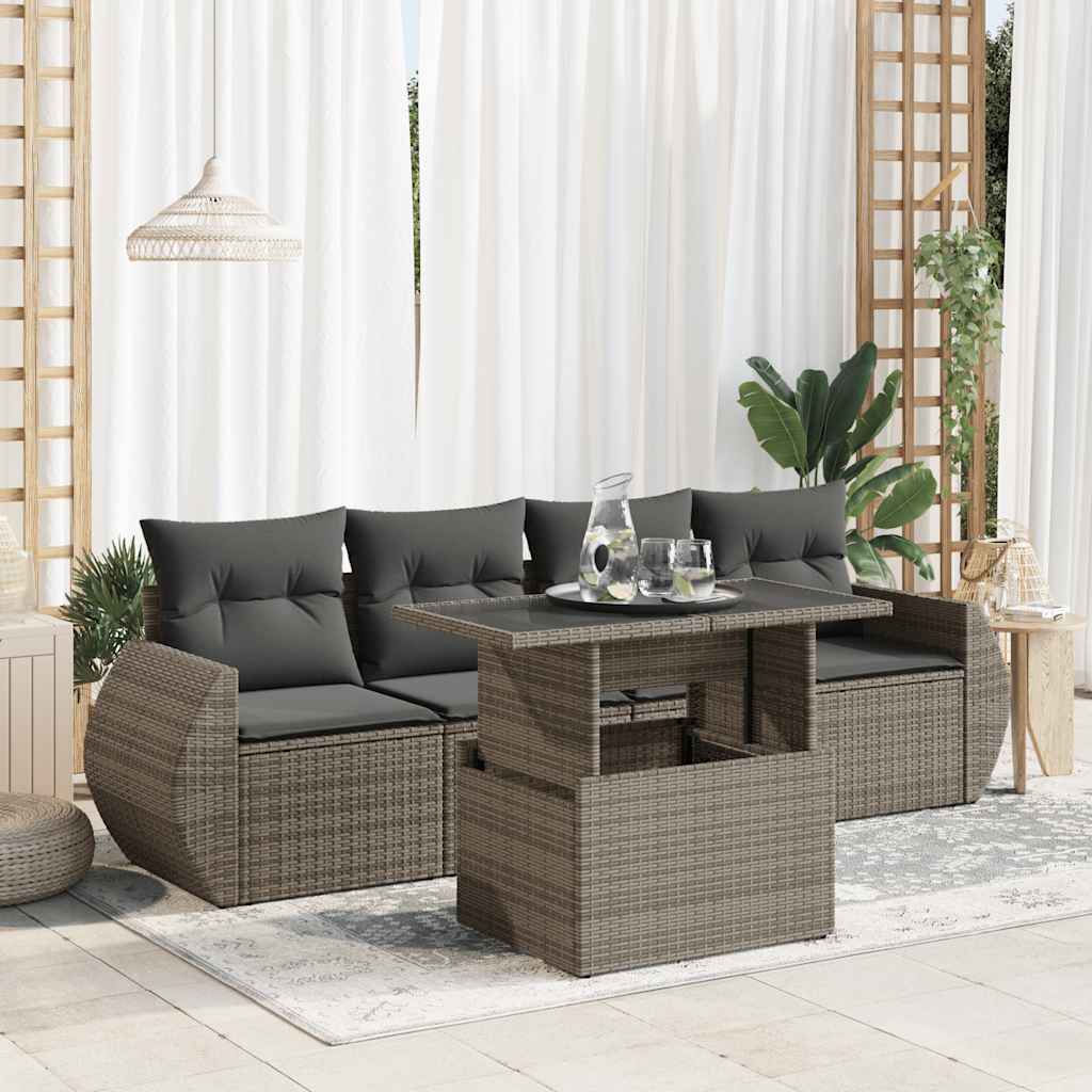 Set Divano da Giardino 5 pz con Cuscini Grigio in Polyrattan - homemem39