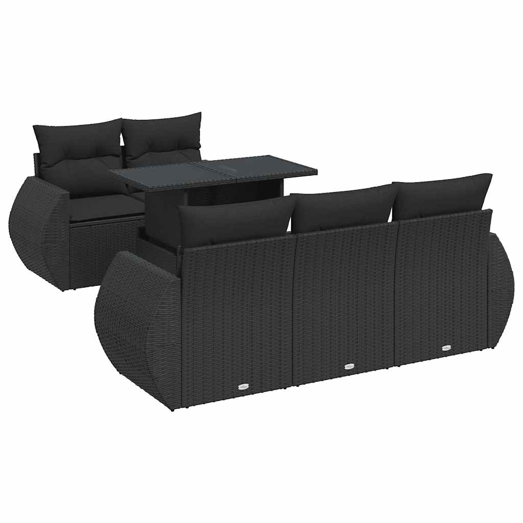 Set Divano da Giardino 6 pz con Cuscini Nero in Polyrattan - homemem39