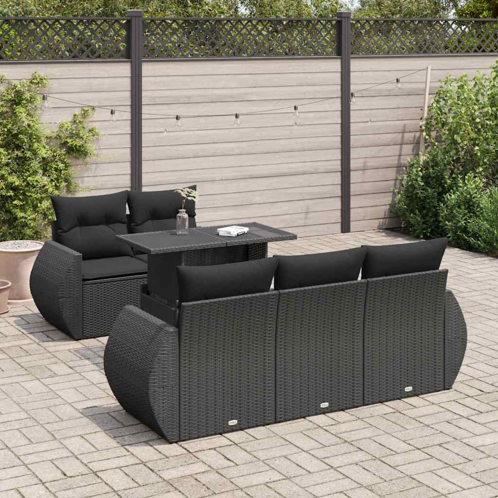 Set Divano da Giardino 6 pz con Cuscini Nero in Polyrattan | homemem39