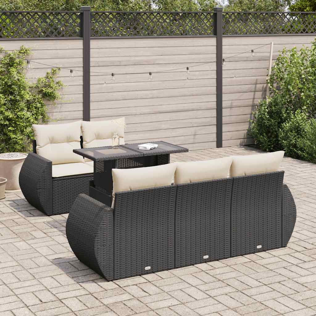Set Divano da Giardino 6 pz con Cuscini Nero in Polyrattan - homemem39