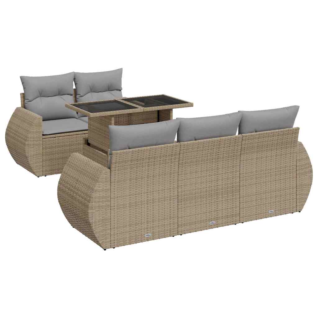 Set Divano da Giardino 6 pz con Cuscini Beige in Polyrattan - homemem39