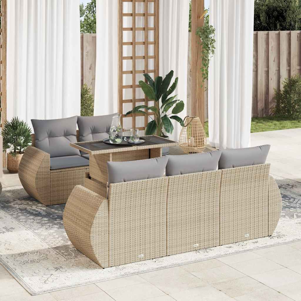 Set Divano da Giardino 6 pz con Cuscini Beige in Polyrattan | homemem39