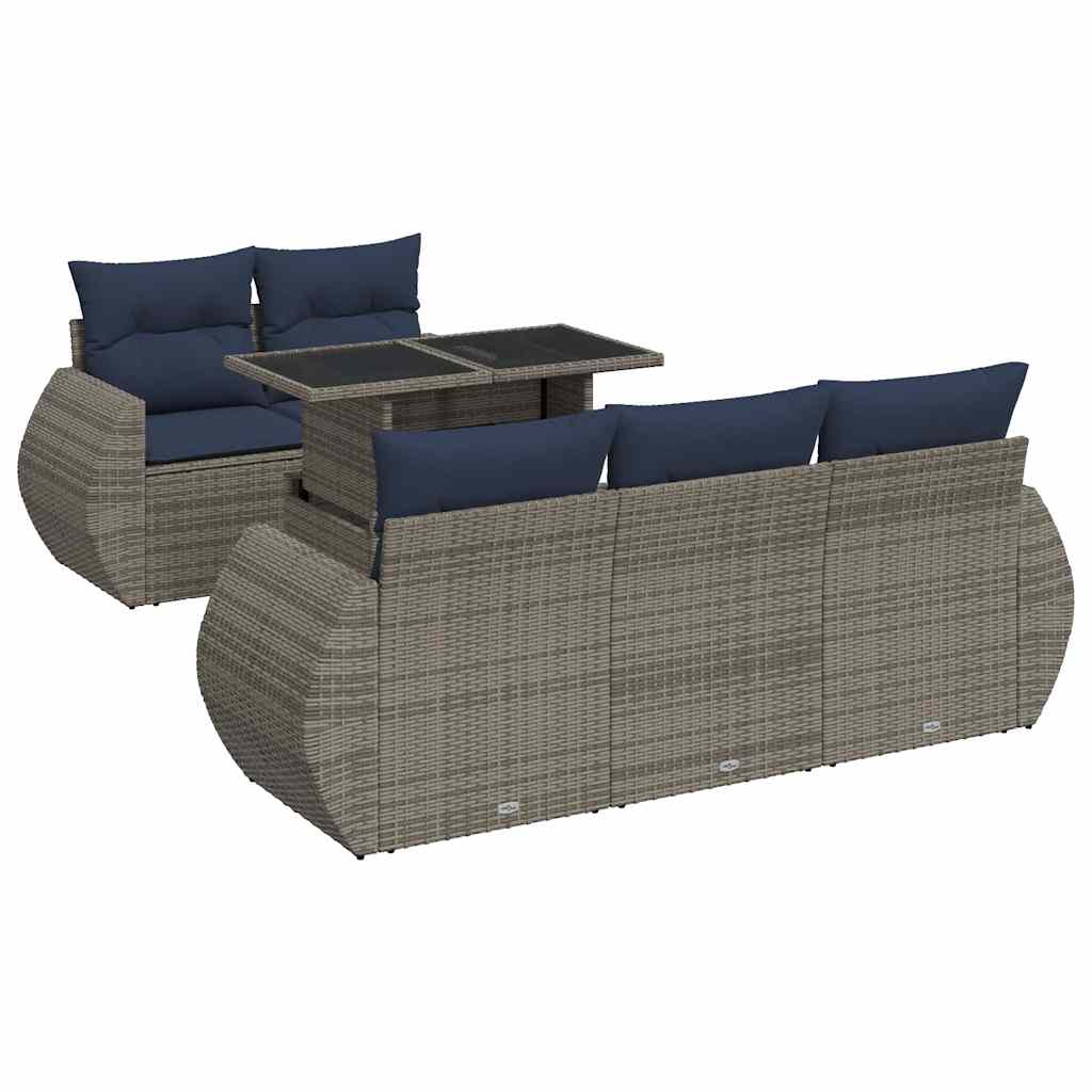 Set Divano da Giardino 6pz con Cuscini Grigio Polyrattan Acacia | homemem39