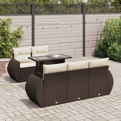 Set Divano da Giardino 6 pz con Cuscini Marrone in Polyrattan | homemem39