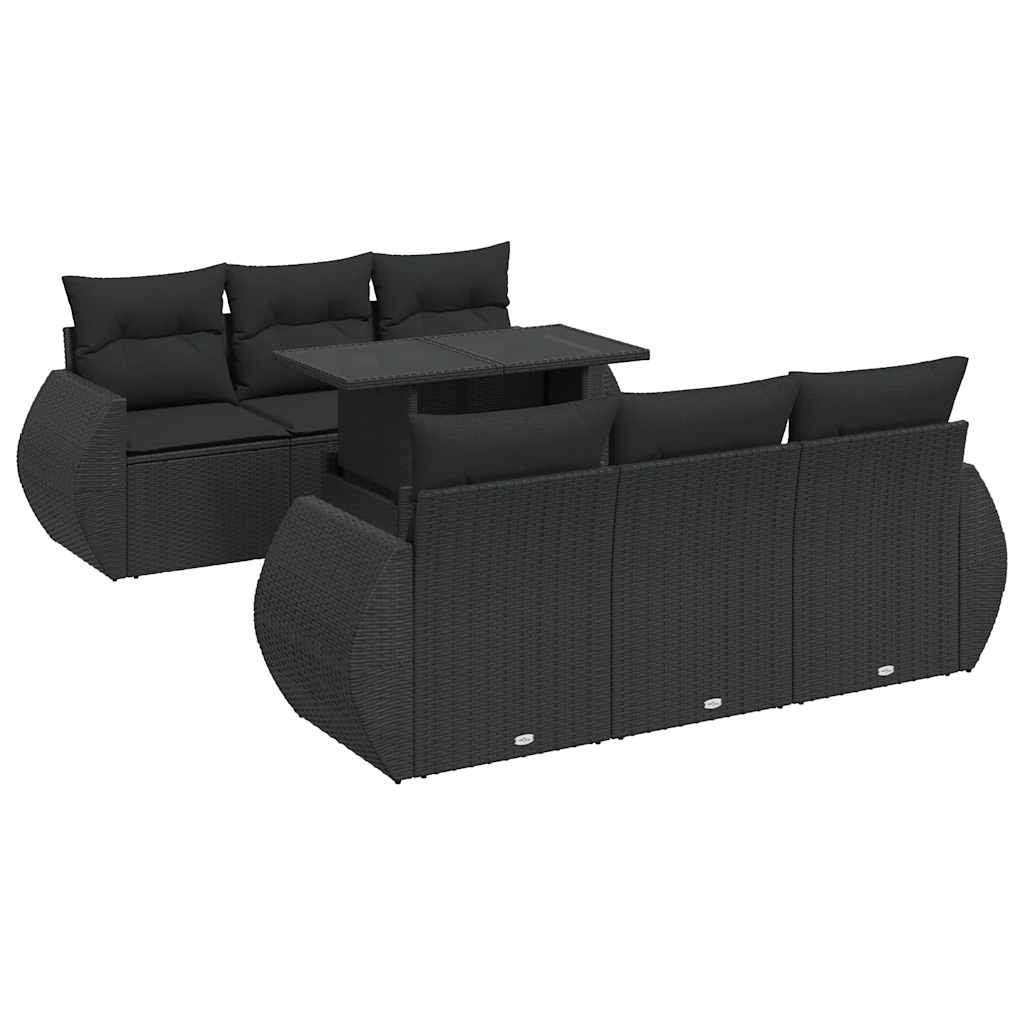 Set Divani da Giardino con Cuscini 7pz Nero Polyrattan - homemem39