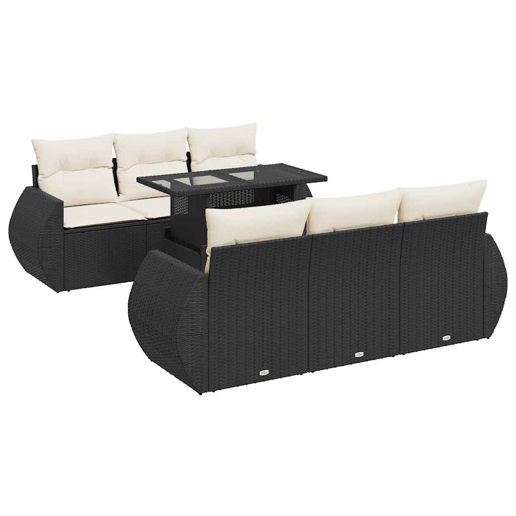 Set Divani da Giardino con Cuscini 7pz Nero Polyrattan | homemem39
