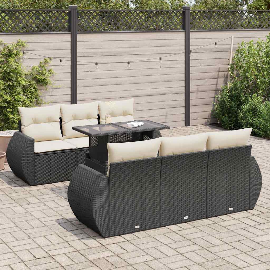 Set Divani da Giardino con Cuscini 7pz Nero Polyrattan | homemem39