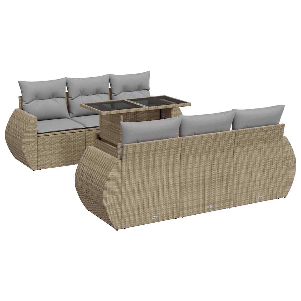 Set Divani da Giardino 7 pz con Cuscini Beige in Polyrattan | homemem39