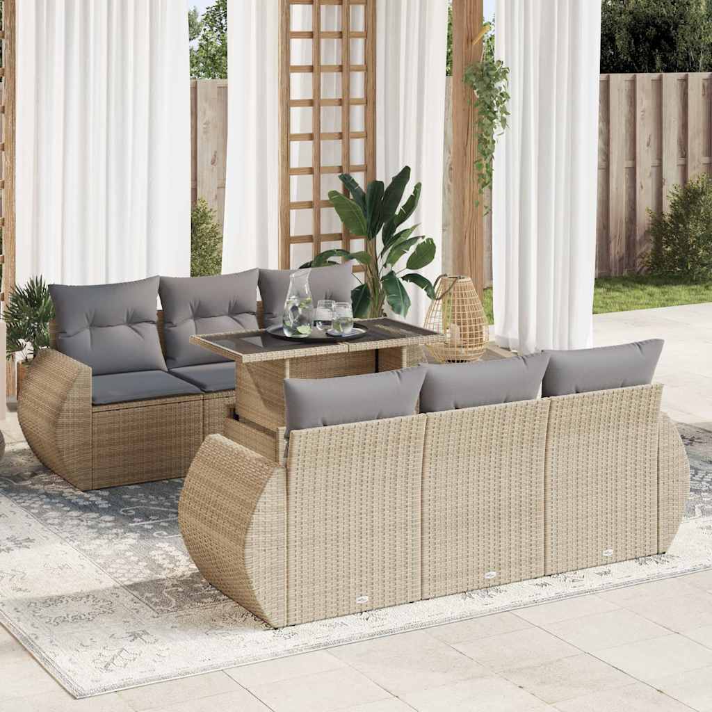 Set Divani da Giardino 7 pz con Cuscini Beige in Polyrattan | homemem39