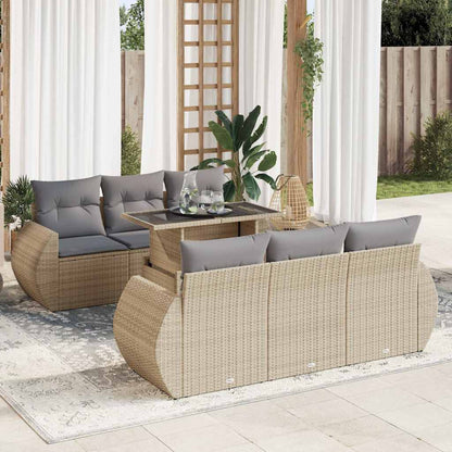 Set Divani da Giardino 7 pz con Cuscini Beige in Polyrattan | homemem39
