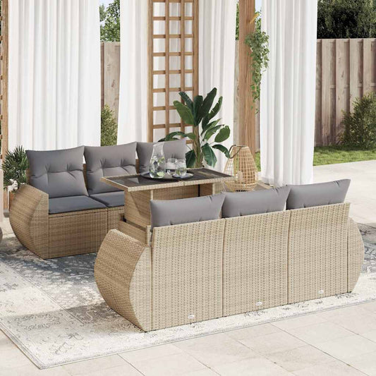 Set Divani da Giardino 7 pz con Cuscini Beige in Polyrattan - homemem39