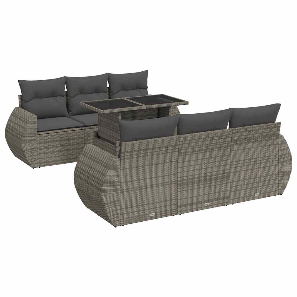 Set Divani da Giardino 7 pz con Cuscini Grigio in Polyrattan | homemem39