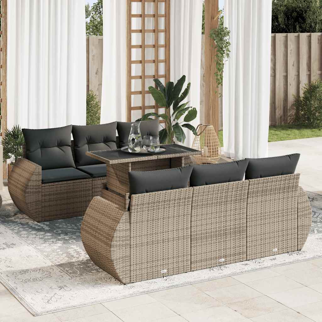 Set Divani da Giardino 7 pz con Cuscini Grigio in Polyrattan | homemem39