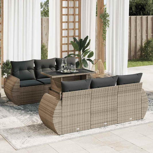 Set Divani da Giardino 7 pz con Cuscini Grigio in Polyrattan - homemem39