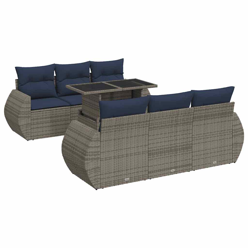 Set Divani da Giardino 7pz con Cuscini Grigio Polyrattan Acacia | homemem39