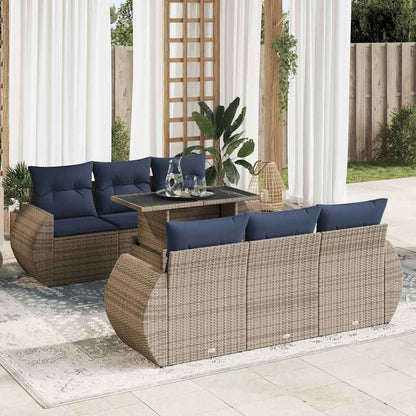Set Divani da Giardino 7pz con Cuscini Grigio Polyrattan Acacia | homemem39
