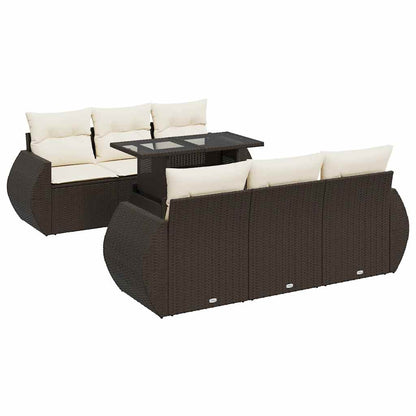 Set Divani da Giardino 7 pz con Cuscini Marrone in Polyrattan | homemem39