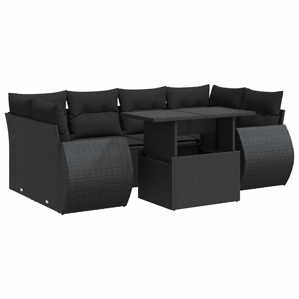 Set Divani da Giardino con Cuscini 7pz Nero Polyrattan | homemem39