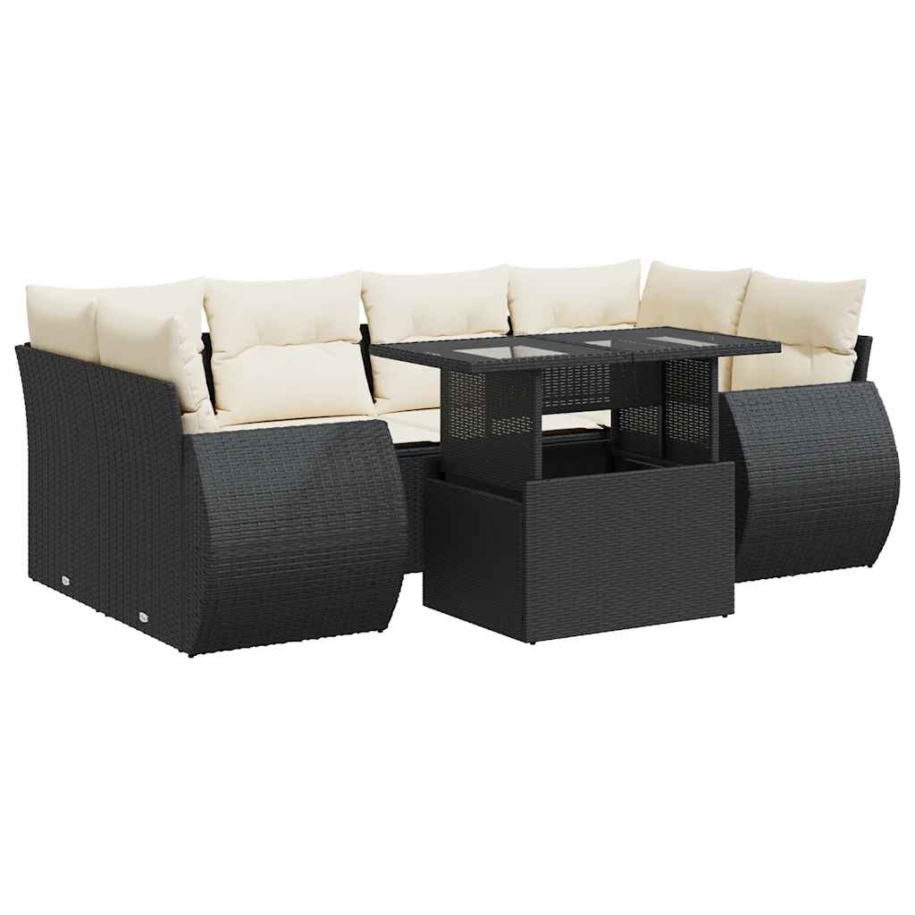 Set Divani da Giardino con Cuscini 7pz Nero Polyrattan | homemem39