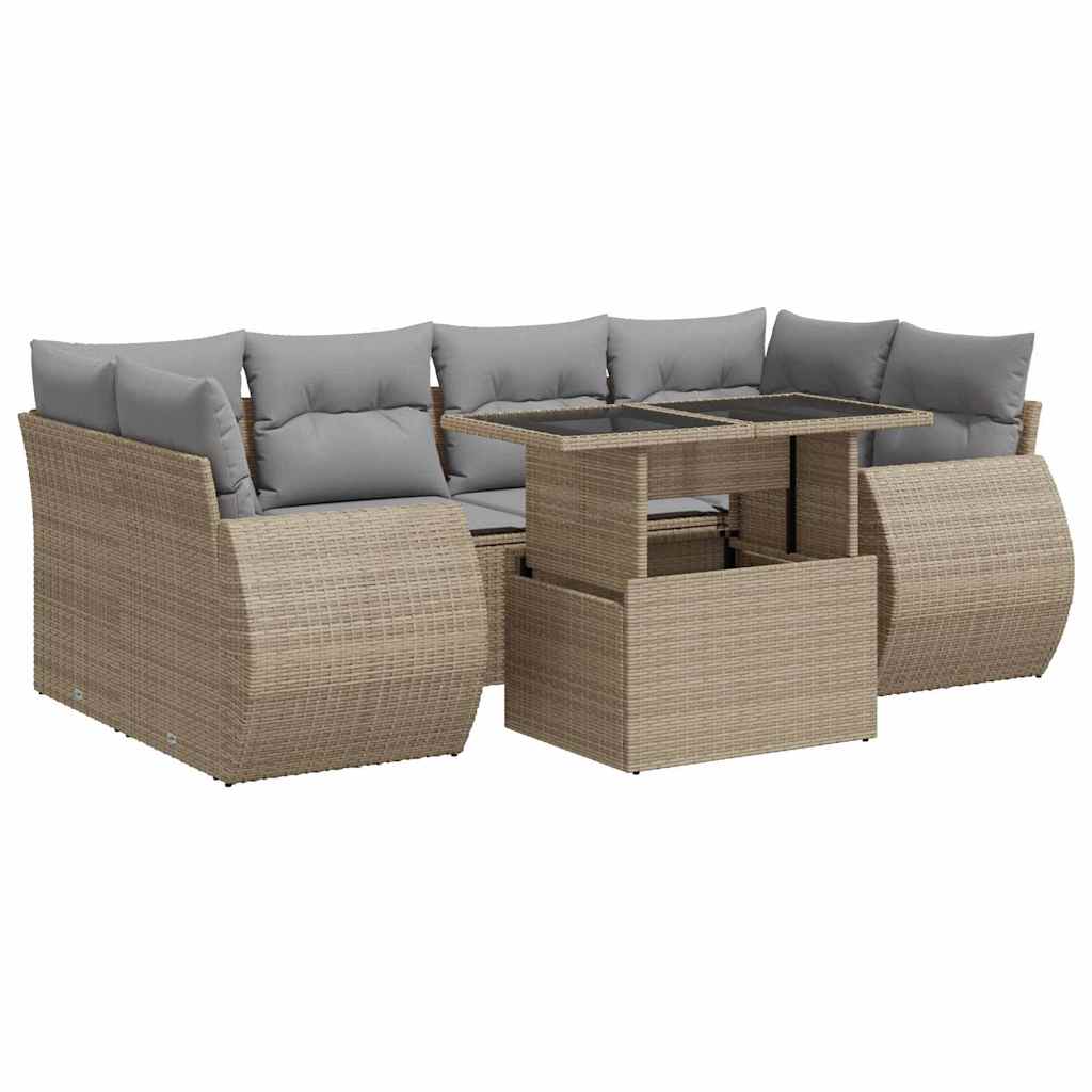 Set Divani da Giardino 7 pz con Cuscini Beige in Polyrattan | homemem39