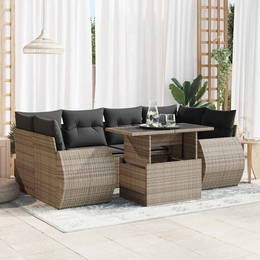 Set Divani da Giardino 7 pz con Cuscini Grigio in Polyrattan | homemem39