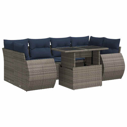 Set Divani da Giardino 7pz con Cuscini Grigio Polyrattan Acacia | homemem39