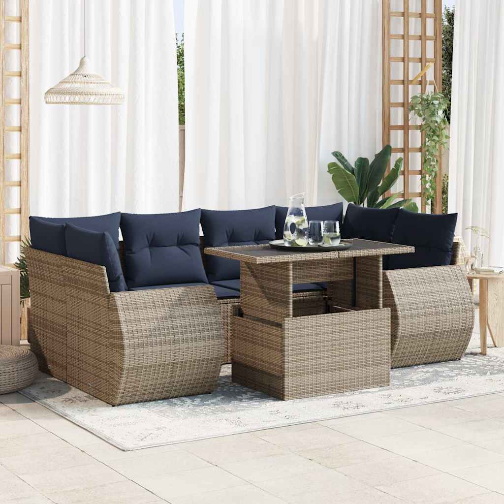 Set Divani da Giardino 7pz con Cuscini Grigio Polyrattan Acacia | homemem39