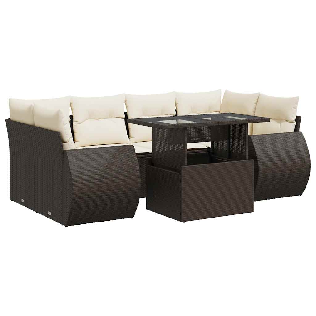 Set Divani da Giardino 7 pz con Cuscini Marrone in Polyrattan | homemem39