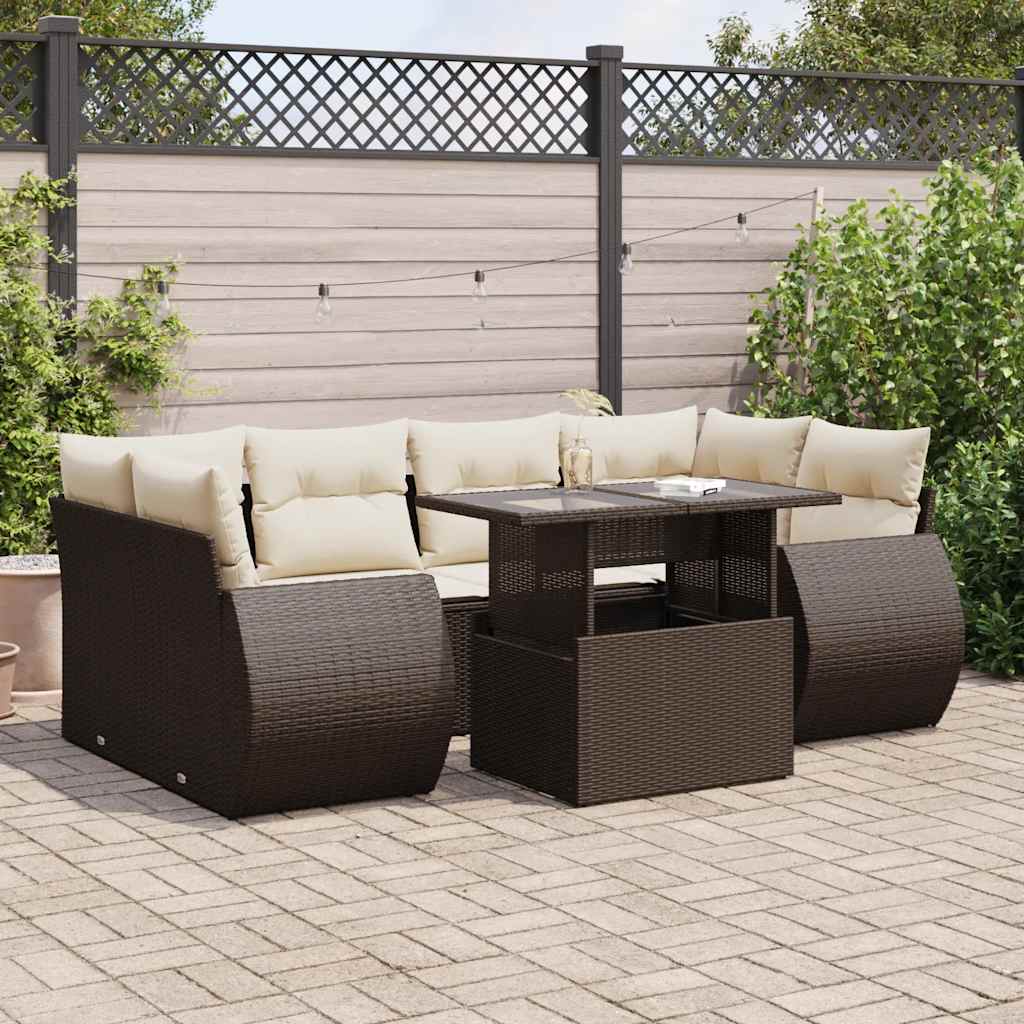 Set Divani da Giardino 7 pz con Cuscini Marrone in Polyrattan | homemem39