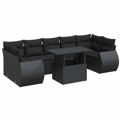 Set Divani da Giardino con Cuscini 8 pz Nero in Polyrattan | homemem39