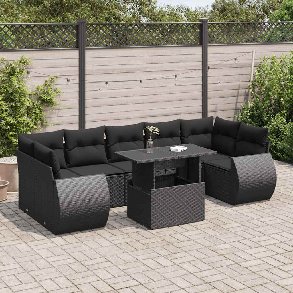 Set Divani da Giardino con Cuscini 8 pz Nero in Polyrattan | homemem39