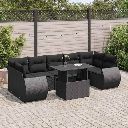 Set Divani da Giardino con Cuscini 8 pz Nero in Polyrattan | homemem39