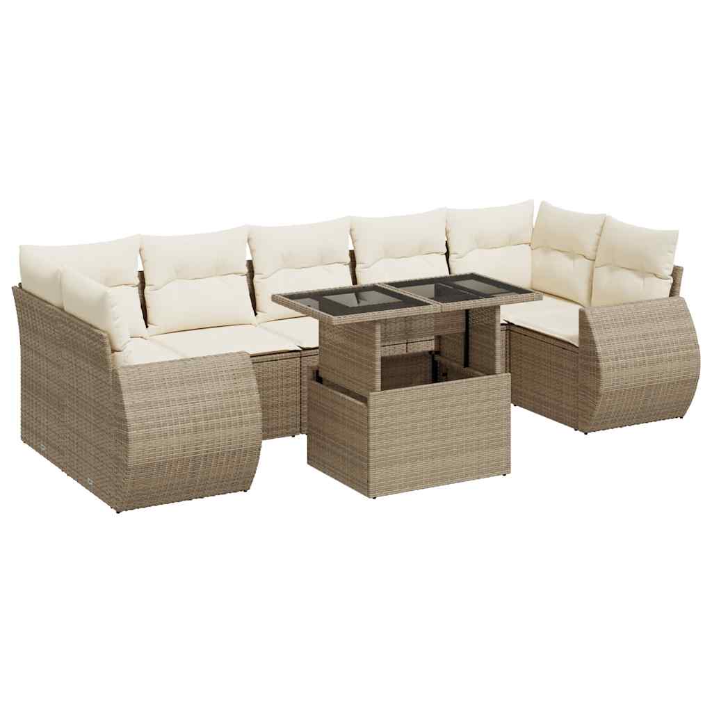 Set Divano da Giardino 8 pz con Cuscini Beige in Polyrattan | homemem39