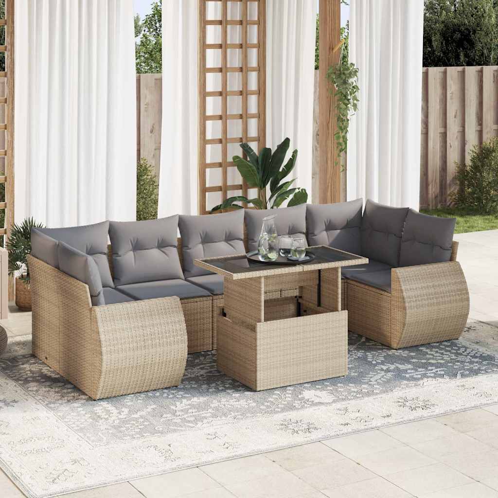 Set Divano da Giardino 8 pz con Cuscini Beige in Polyrattan | homemem39