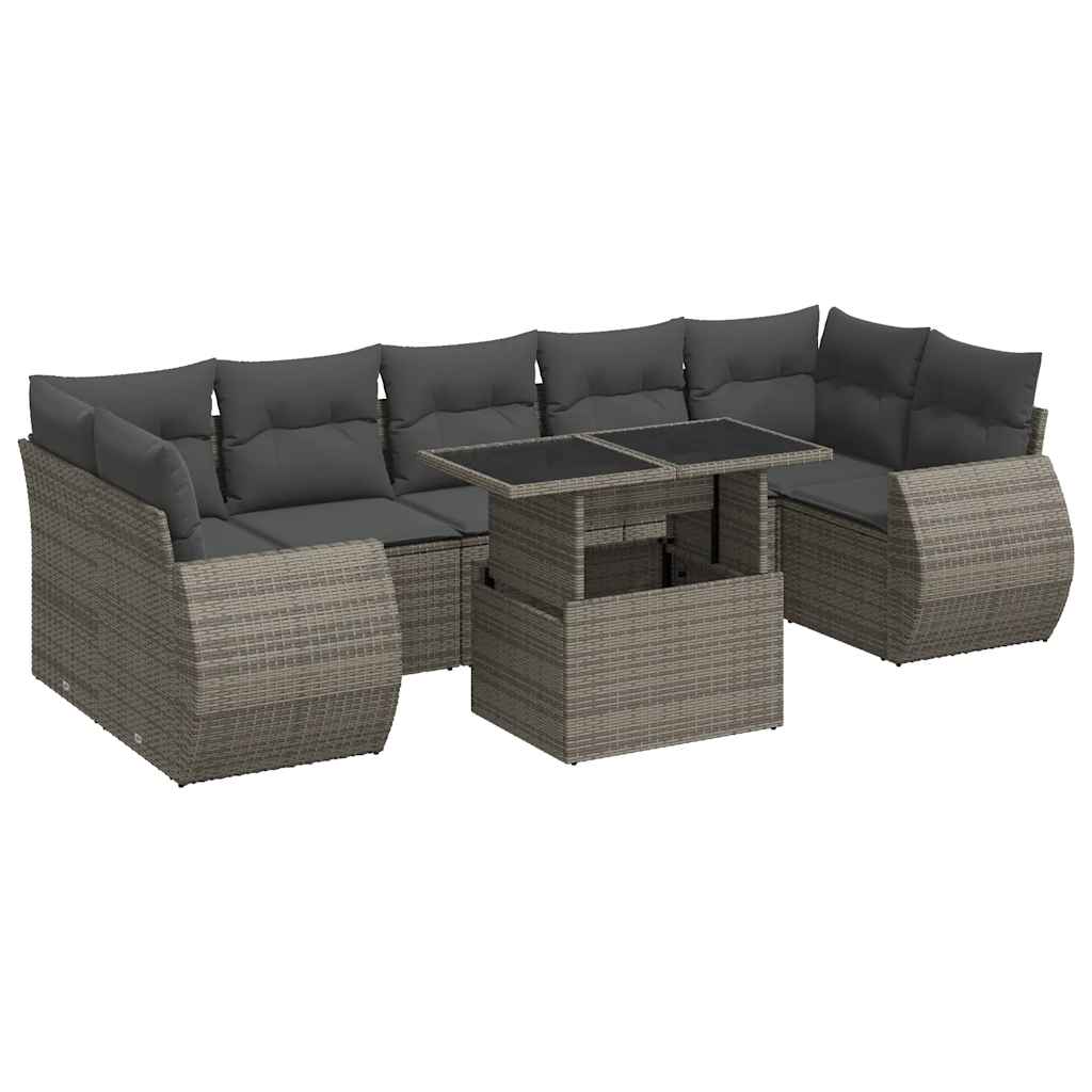 Set Divano da Giardino 8 pz con Cuscini Grigio in Polyrattan | homemem39