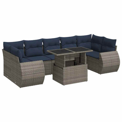 Set Divano da Giardino 8pz con Cuscini Grigio Polyrattan Acacia