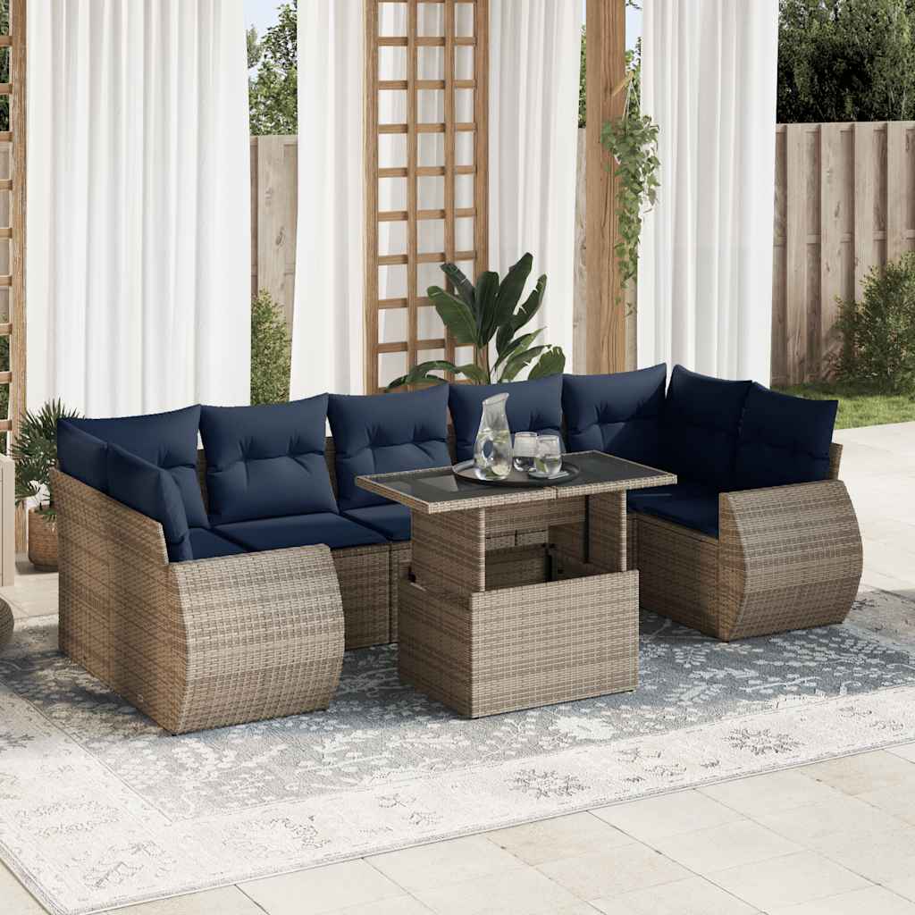 Set Divano da Giardino 8pz con Cuscini Grigio Polyrattan Acacia | homemem39