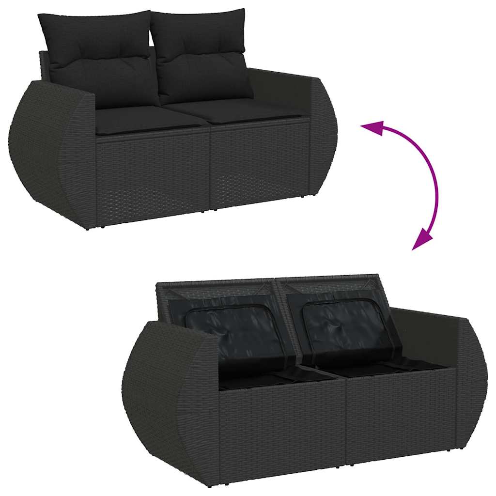 Set Divani da Giardino 9 pz con Cuscini Nero in Polyrattan | homemem39