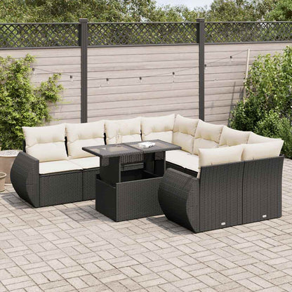 Set Divani da Giardino 9 pz con Cuscini Nero in Polyrattan | homemem39
