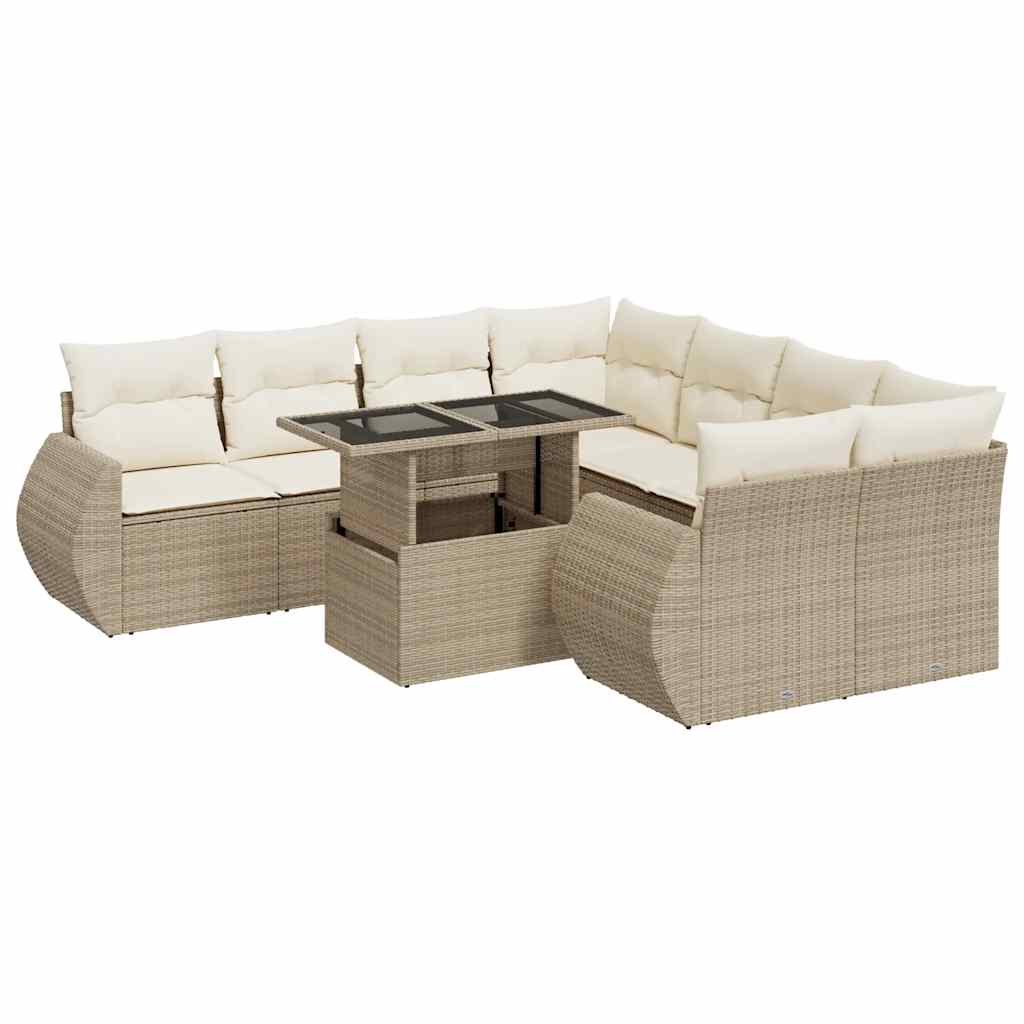 Set Divano da Giardino 9 pz con Cuscini Beige in Polyrattan | homemem39