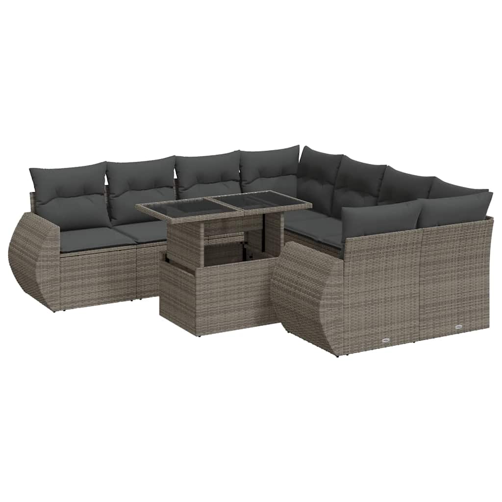 Set Divano da Giardino 9 pz con Cuscini Grigio in Polyrattan | homemem39