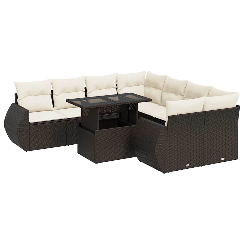 Set Divani da Giardino 9pz con Cuscini Marrone in Polyrattan | homemem39