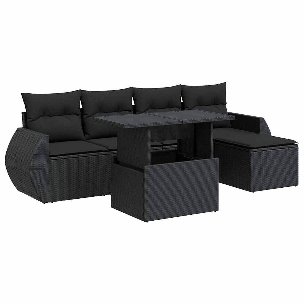 Set Divano da Giardino 6 pz con Cuscini Nero in Polyrattan | homemem39