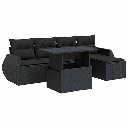 Set Divano da Giardino 6 pz con Cuscini Nero in Polyrattan | homemem39
