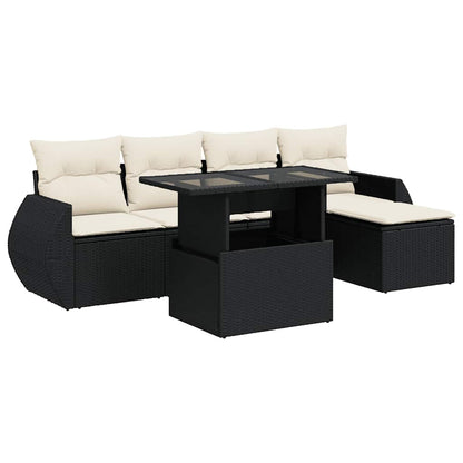 Set Divano da Giardino 6 pz con Cuscini Nero in Polyrattan | homemem39