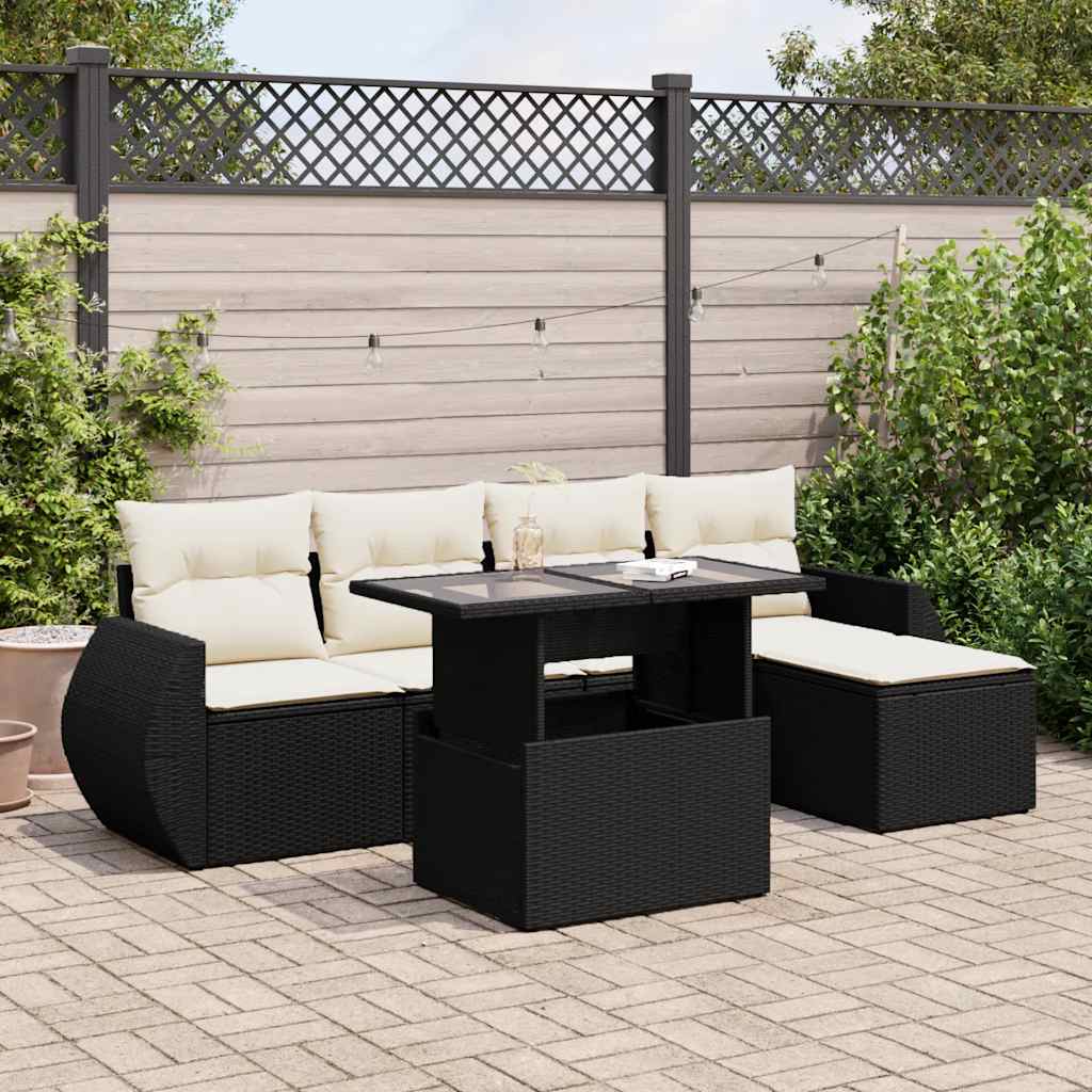 Set Divano da Giardino 6 pz con Cuscini Nero in Polyrattan | homemem39