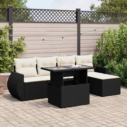 Set Divano da Giardino 6 pz con Cuscini Nero in Polyrattan | homemem39